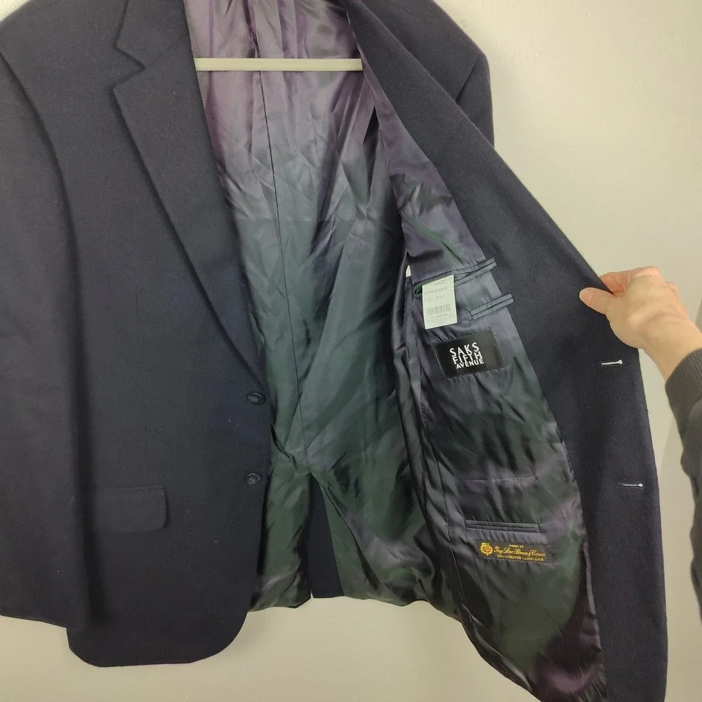 Saks Fifth Avenue Loro Piana 100% Worsted Camel Hair Blazer Men 42L Black Jacket